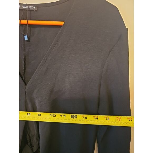 ZARA Womens Knotted Fluid Midi‎ Dress Black Size Medium 3/4 Sleeve Front Slit - Picture 13 of 13